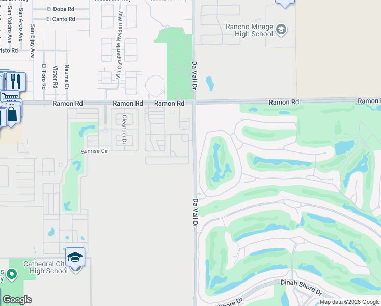 map of restaurants, bars, coffee shops, grocery stores, and more near 85 Vía Las Flores in Rancho Mirage
