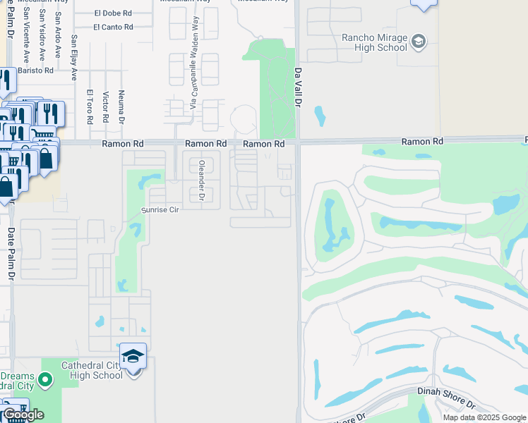 map of restaurants, bars, coffee shops, grocery stores, and more near in Cathedral City