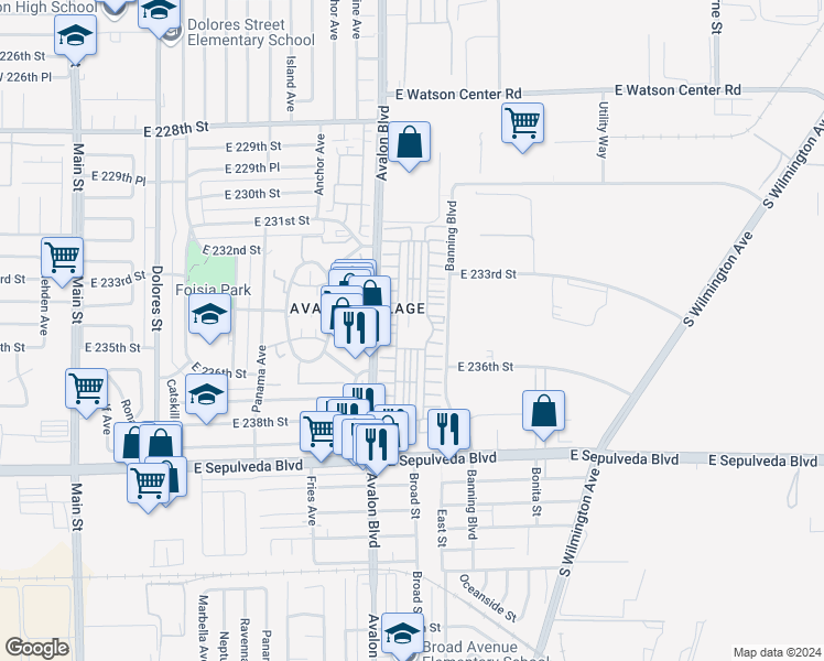 map of restaurants, bars, coffee shops, grocery stores, and more near 7 Scottsdale Drive in Carson
