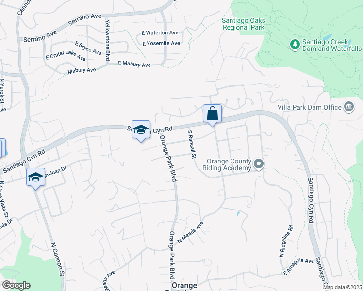 map of restaurants, bars, coffee shops, grocery stores, and more near 20092 East Frank Lane in Orange