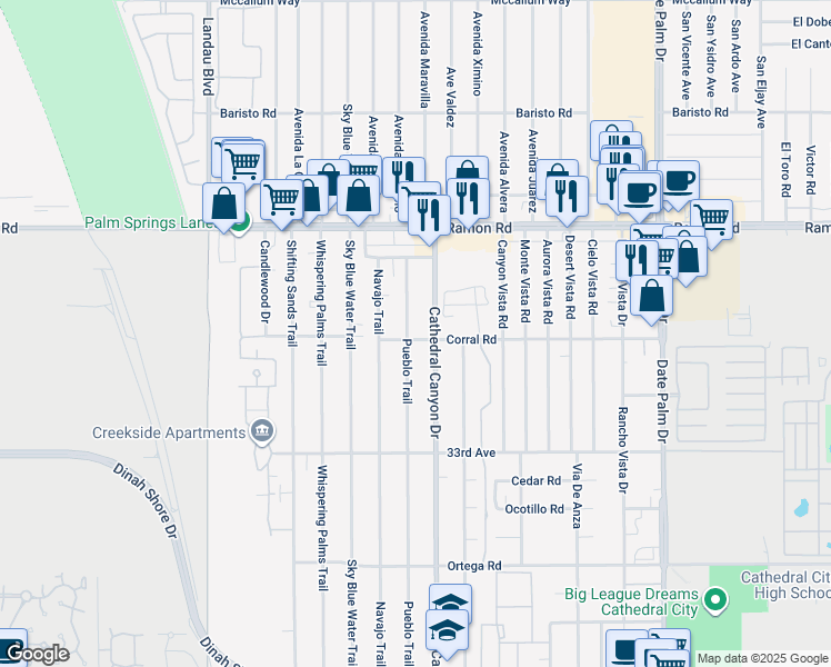 map of restaurants, bars, coffee shops, grocery stores, and more near in Cathedral City