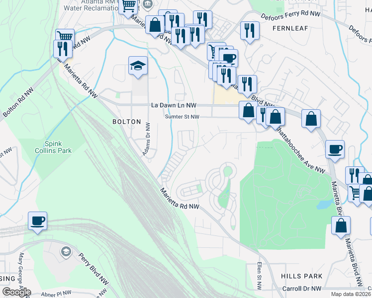 map of restaurants, bars, coffee shops, grocery stores, and more near 1967 Pacer Trail in Atlanta
