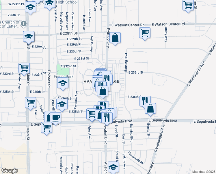 map of restaurants, bars, coffee shops, grocery stores, and more near 10 Scottsdale Drive in Carson