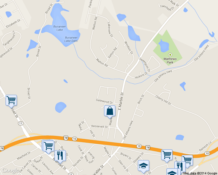 map of restaurants, bars, coffee shops, grocery stores, and more near 675 Gatewood Way in Monroe