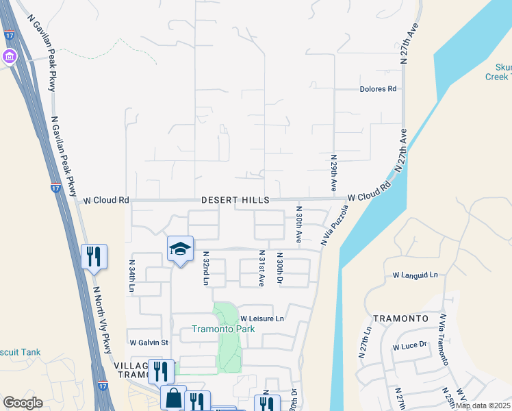 map of restaurants, bars, coffee shops, grocery stores, and more near 3034 West Donatello Drive in Phoenix