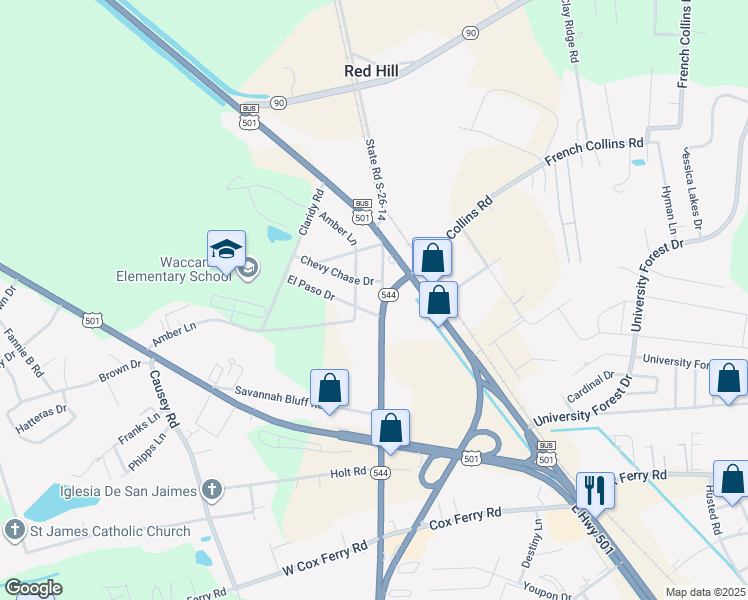 map of restaurants, bars, coffee shops, grocery stores, and more near 362 Washington Avenue in Conway