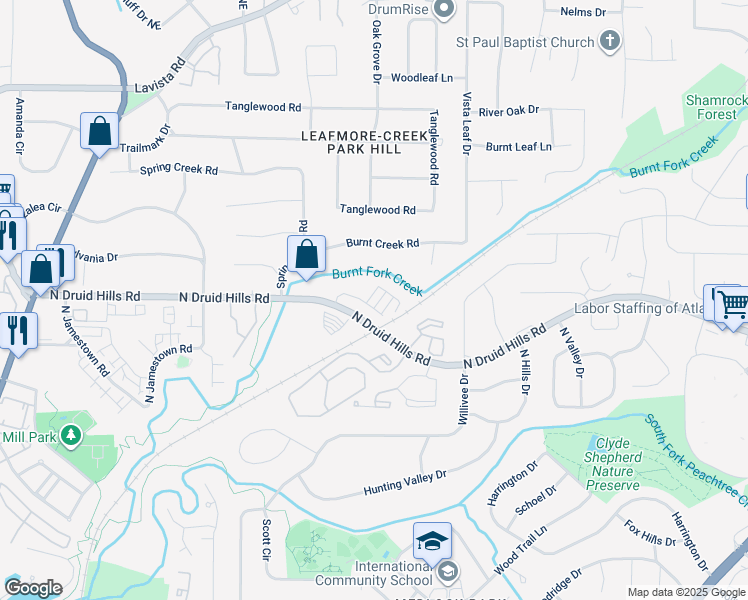 map of restaurants, bars, coffee shops, grocery stores, and more near 1126 Provence Lane in Decatur