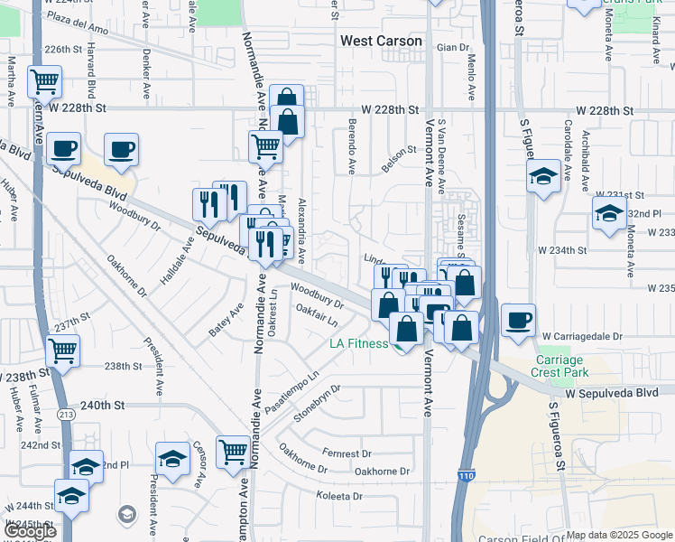 map of restaurants, bars, coffee shops, grocery stores, and more near 1115 Sepulveda Boulevard in Torrance