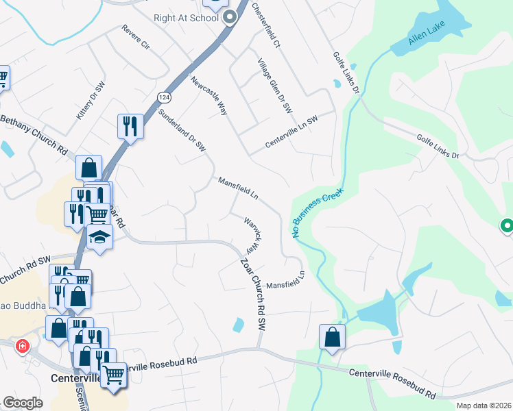 map of restaurants, bars, coffee shops, grocery stores, and more near 3379 Mansfield Lane in Snellville