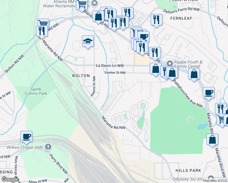 map of restaurants, bars, coffee shops, grocery stores, and more near 1967 Pacer Trail in Atlanta