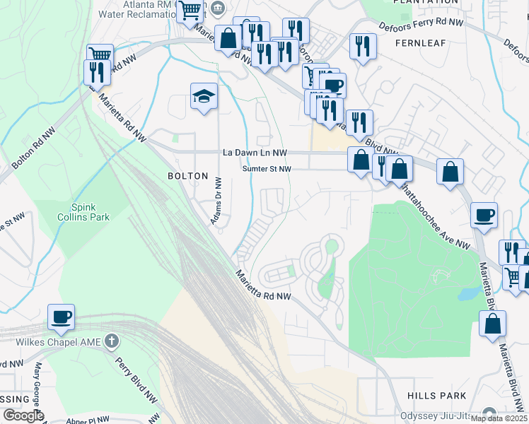 map of restaurants, bars, coffee shops, grocery stores, and more near 1967 Pacer Trail in Atlanta