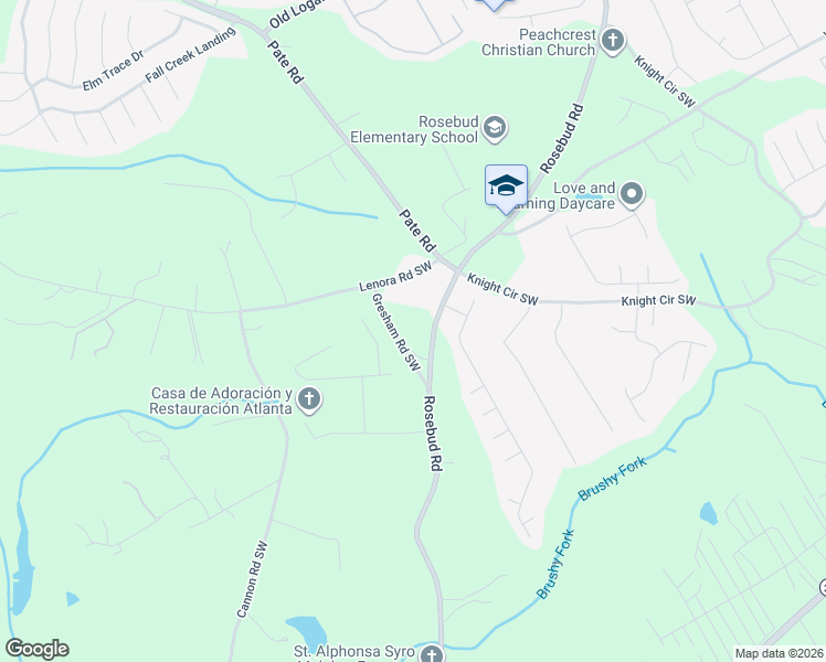 map of restaurants, bars, coffee shops, grocery stores, and more near 4255 Gresham Road Southwest in Loganville