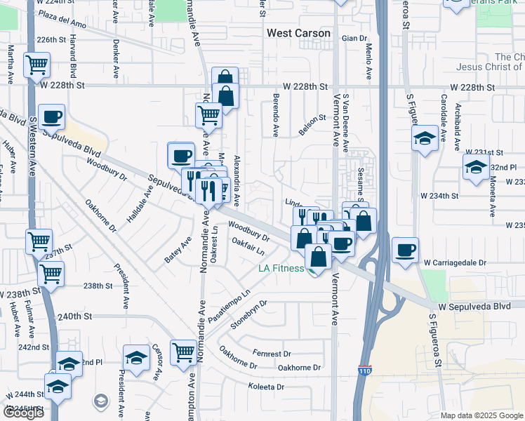 map of restaurants, bars, coffee shops, grocery stores, and more near 1133 Sepulveda Boulevard in Torrance