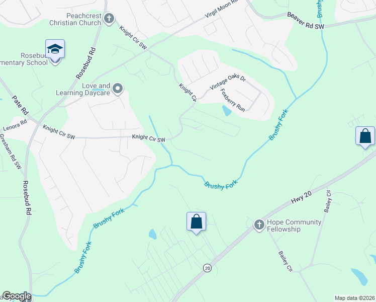 map of restaurants, bars, coffee shops, grocery stores, and more near Prather Pass Drive in Loganville
