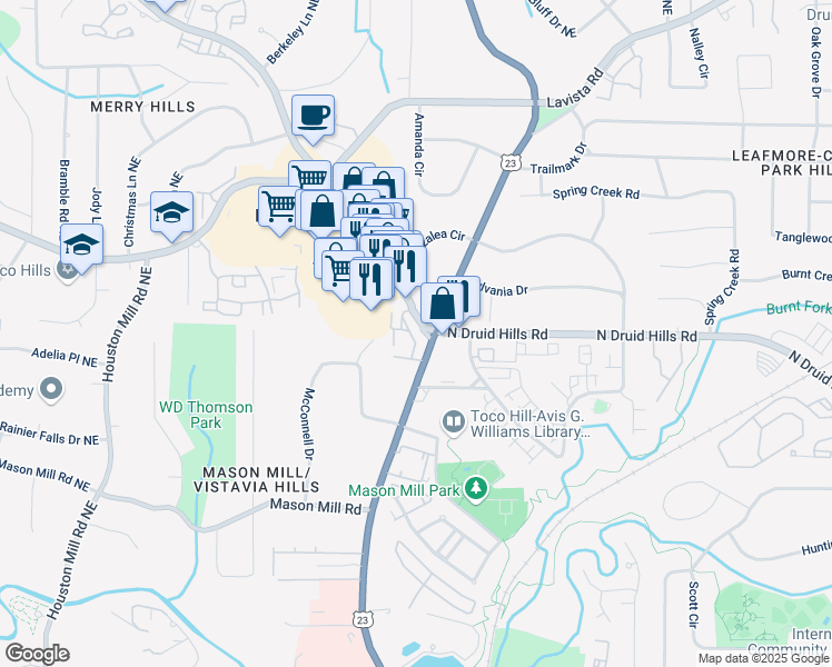 map of restaurants, bars, coffee shops, grocery stores, and more near 1173 Providence Place in Decatur