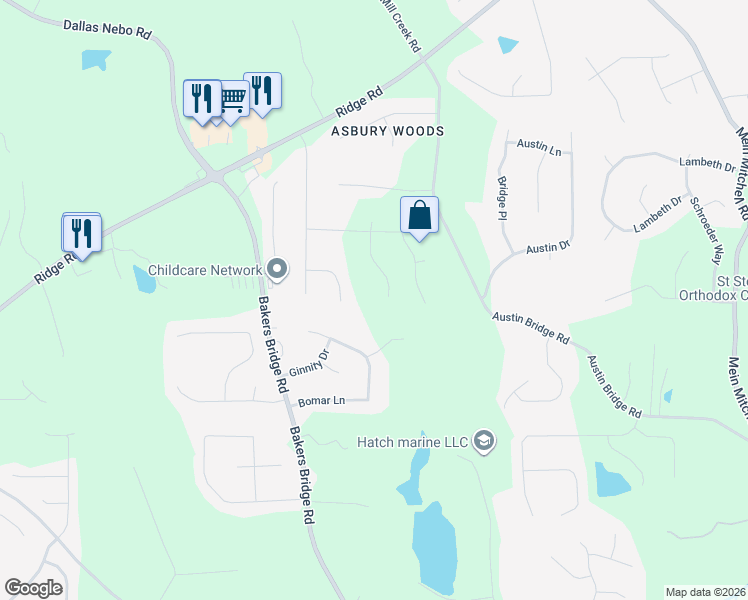 map of restaurants, bars, coffee shops, grocery stores, and more near 168 David Court in Hiram