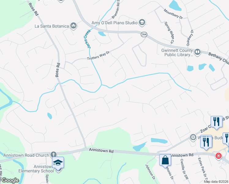 map of restaurants, bars, coffee shops, grocery stores, and more near 2981 Cadbury Trail Southwest in Snellville