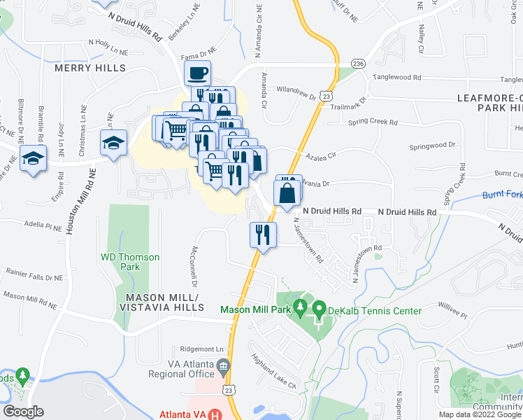 map of restaurants, bars, coffee shops, grocery stores, and more near 1159 Providence Place in Decatur