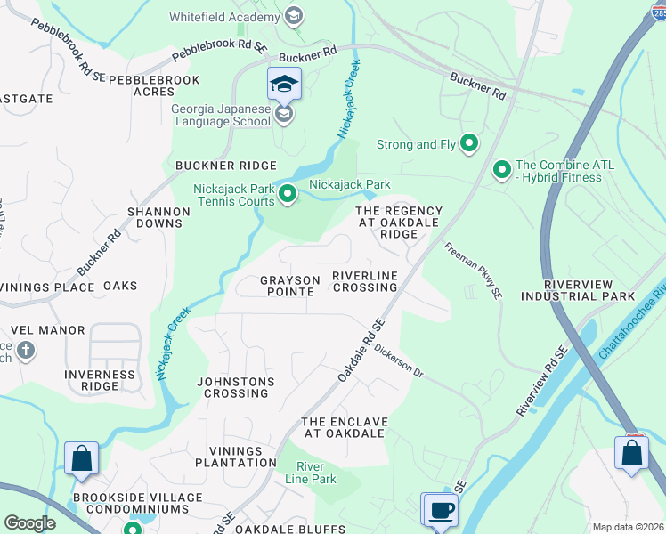 map of restaurants, bars, coffee shops, grocery stores, and more near 1729 Graywood Drive Southeast in Mableton