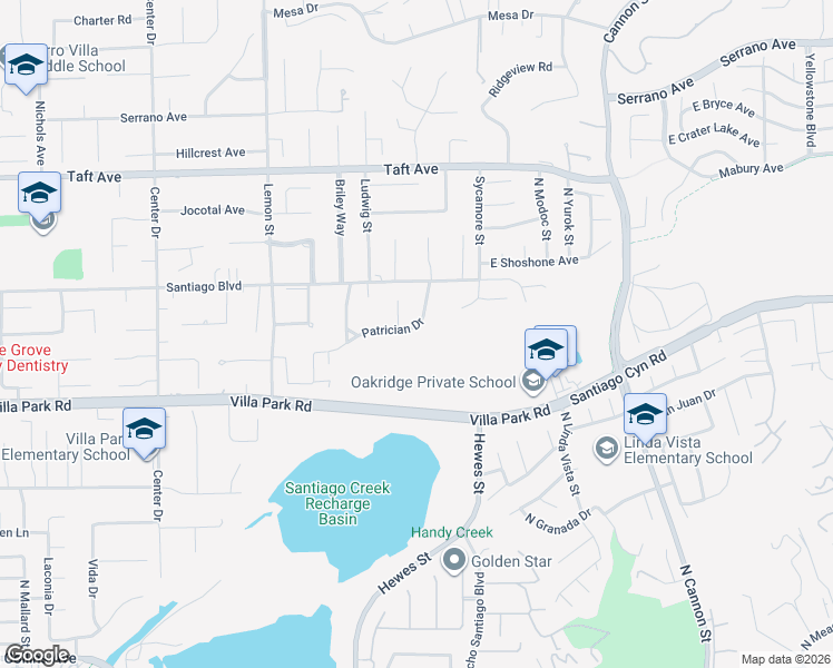 map of restaurants, bars, coffee shops, grocery stores, and more near 18852 Patrician Drive in Villa Park