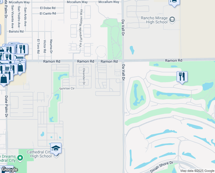 map of restaurants, bars, coffee shops, grocery stores, and more near 69801 Ramon Road in Cathedral City