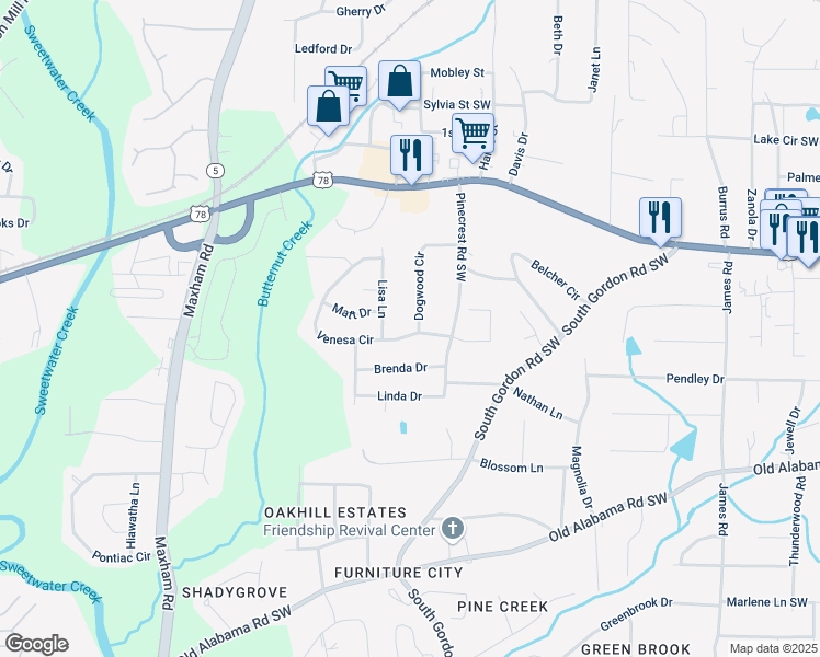 map of restaurants, bars, coffee shops, grocery stores, and more near 5812 Dogwood Circle in Austell