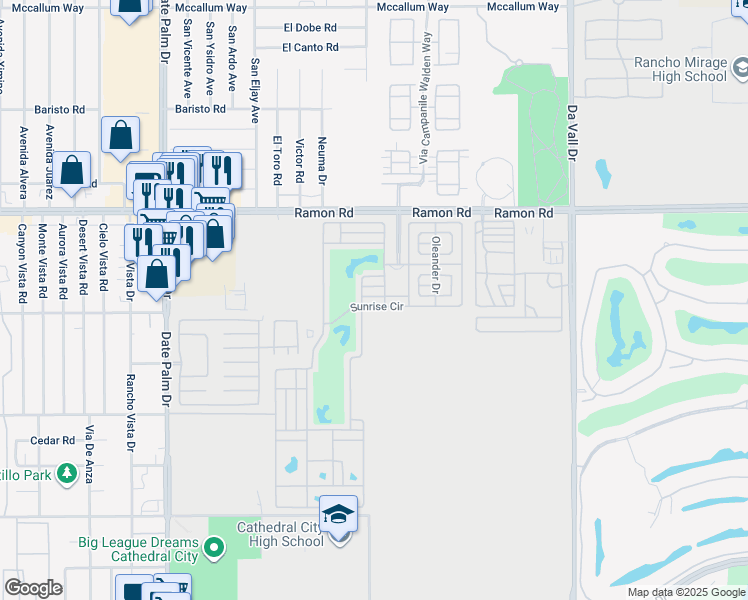 map of restaurants, bars, coffee shops, grocery stores, and more near 69411 Ramon Road in Cathedral City