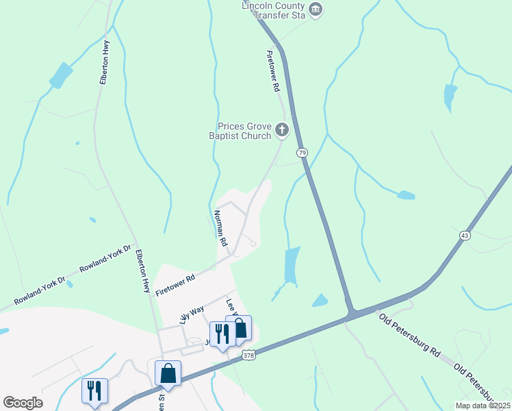 map of restaurants, bars, coffee shops, grocery stores, and more near 1362 Firetower Road in Lincolnton