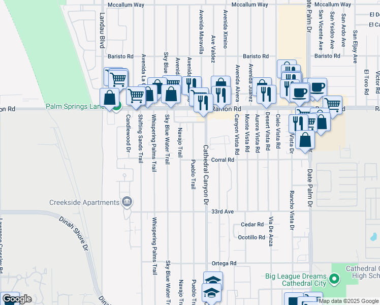 map of restaurants, bars, coffee shops, grocery stores, and more near in Cathedral City