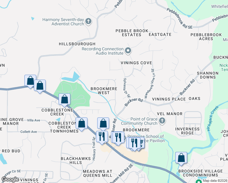 map of restaurants, bars, coffee shops, grocery stores, and more near 5882 Buckner Creek Drive Southeast in Mableton