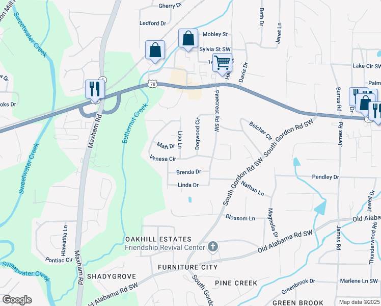 map of restaurants, bars, coffee shops, grocery stores, and more near 5812 Dogwood Circle in Austell