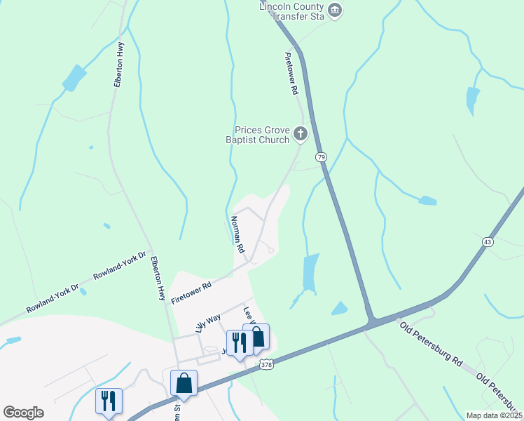 map of restaurants, bars, coffee shops, grocery stores, and more near 1362 Firetower Road in Lincolnton