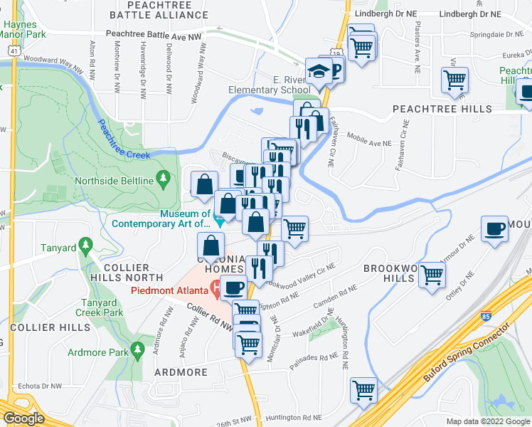 map of restaurants, bars, coffee shops, grocery stores, and more near 2140 Georgia 9 in Atlanta