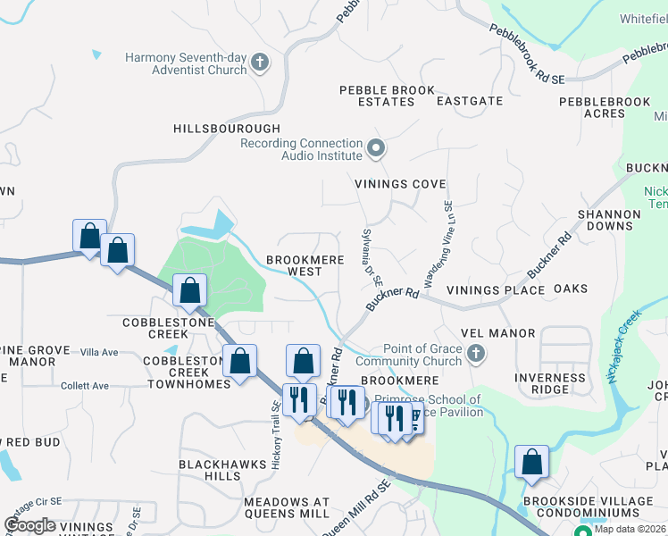 map of restaurants, bars, coffee shops, grocery stores, and more near 5882 Buckner Creek Drive Southeast in Mableton