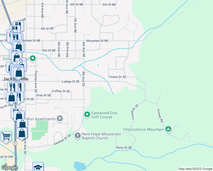 map of restaurants, bars, coffee shops, grocery stores, and more near 931 Ladiga Street Southeast in Jacksonville