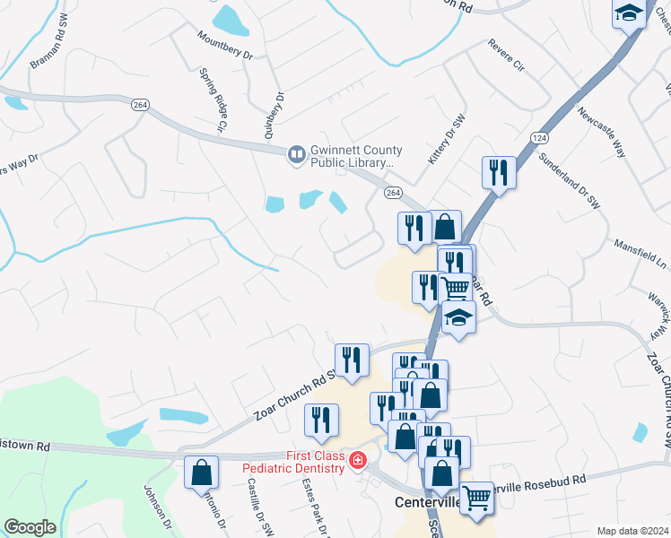 map of restaurants, bars, coffee shops, grocery stores, and more near 3368 Kessock Ridge Trail Southwest in Snellville