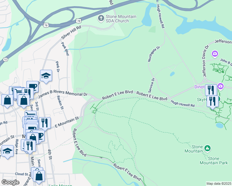 map of restaurants, bars, coffee shops, grocery stores, and more near Unnamed Road in Stone Mountain