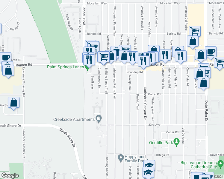 map of restaurants, bars, coffee shops, grocery stores, and more near in Cathedral City