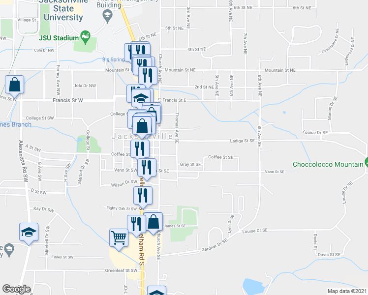 map of restaurants, bars, coffee shops, grocery stores, and more near 406 Thomas Avenue Southeast in Jacksonville