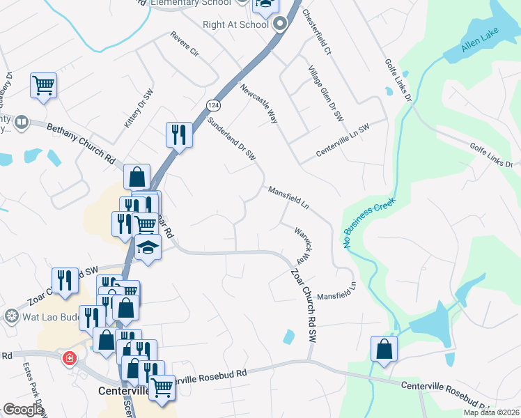 map of restaurants, bars, coffee shops, grocery stores, and more near 3356 Sunderland Drive Southwest in Snellville