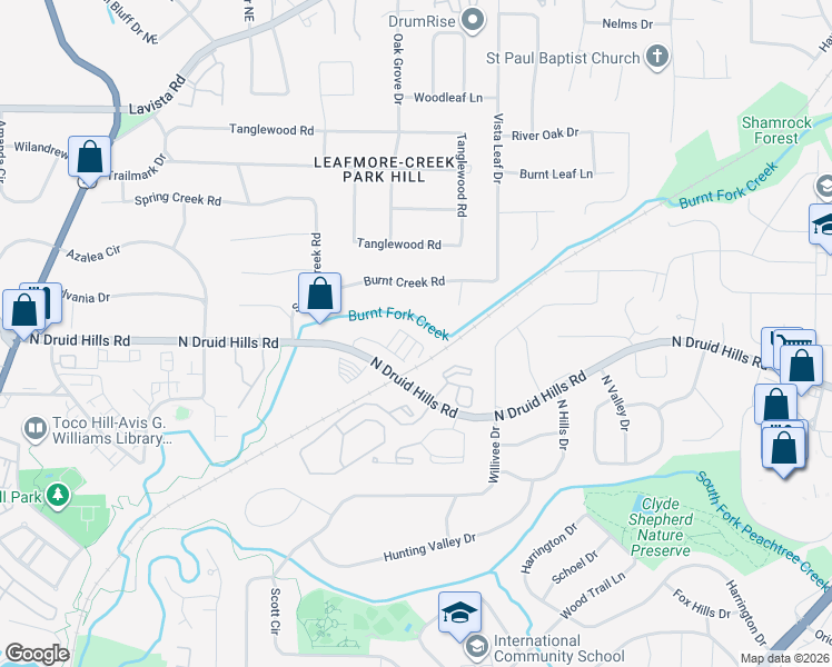 map of restaurants, bars, coffee shops, grocery stores, and more near 2353 Medlock Lane in Decatur
