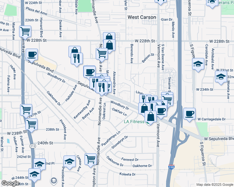 map of restaurants, bars, coffee shops, grocery stores, and more near 1161 Sepulveda Boulevard in Torrance
