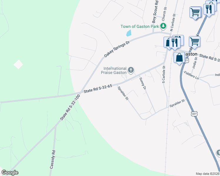 map of restaurants, bars, coffee shops, grocery stores, and more near 221 Meadowfield Road in Gaston