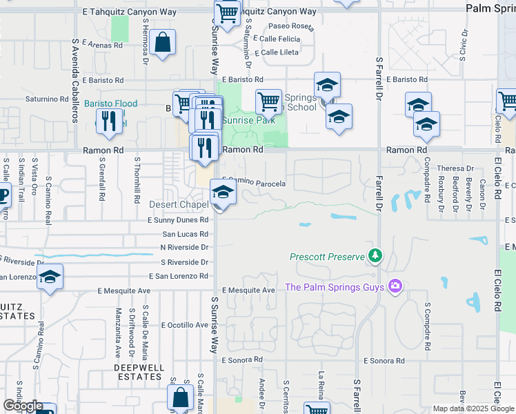 map of restaurants, bars, coffee shops, grocery stores, and more near in Palm Springs