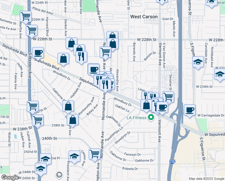 map of restaurants, bars, coffee shops, grocery stores, and more near 1213 Sepulveda Boulevard in Torrance
