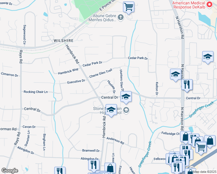 map of restaurants, bars, coffee shops, grocery stores, and more near 4503 Hunters Terrace in Stone Mountain