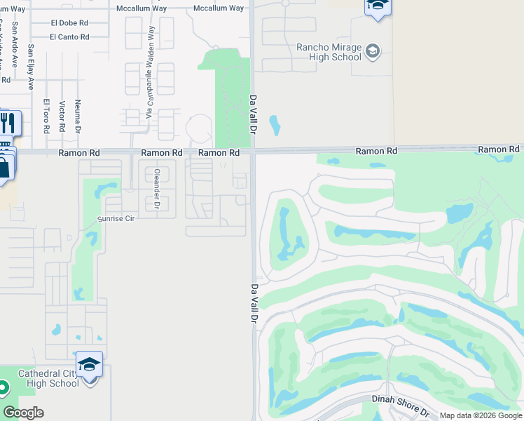 map of restaurants, bars, coffee shops, grocery stores, and more near 85 Vía Las Flores in Rancho Mirage