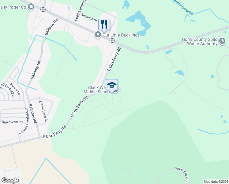 map of restaurants, bars, coffee shops, grocery stores, and more near 900 East Cox Ferry Road in Conway