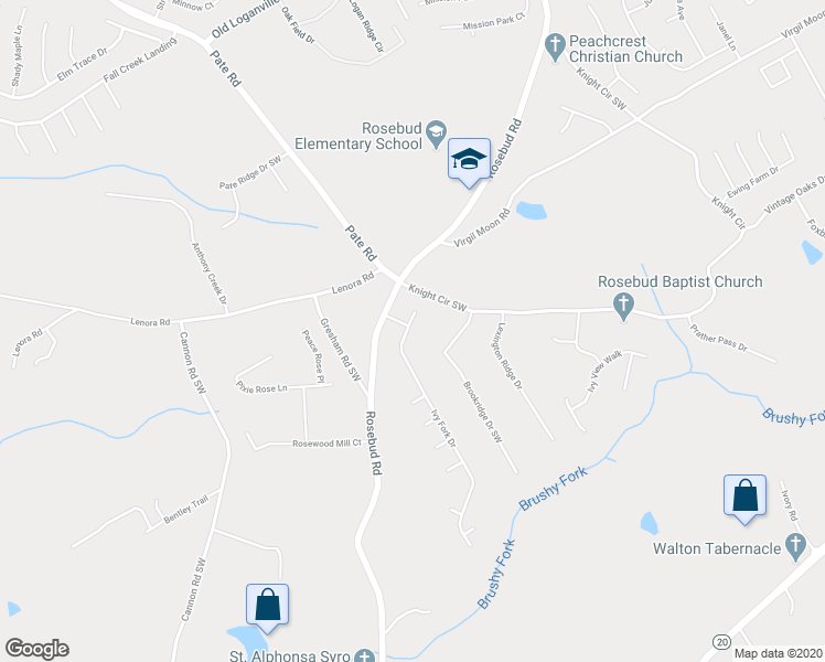 map of restaurants, bars, coffee shops, grocery stores, and more near 4290 Ivy Fork Drive in Loganville