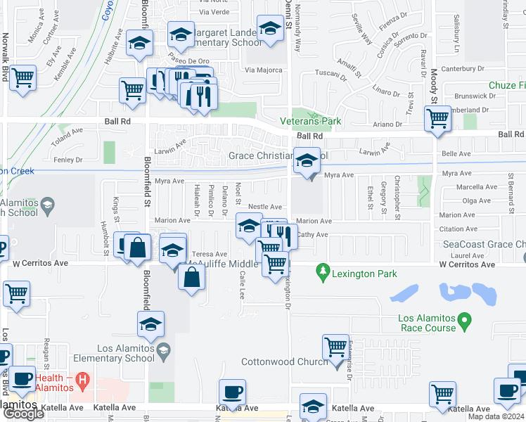 map of restaurants, bars, coffee shops, grocery stores, and more near 4402 Nestle Avenue in Cypress
